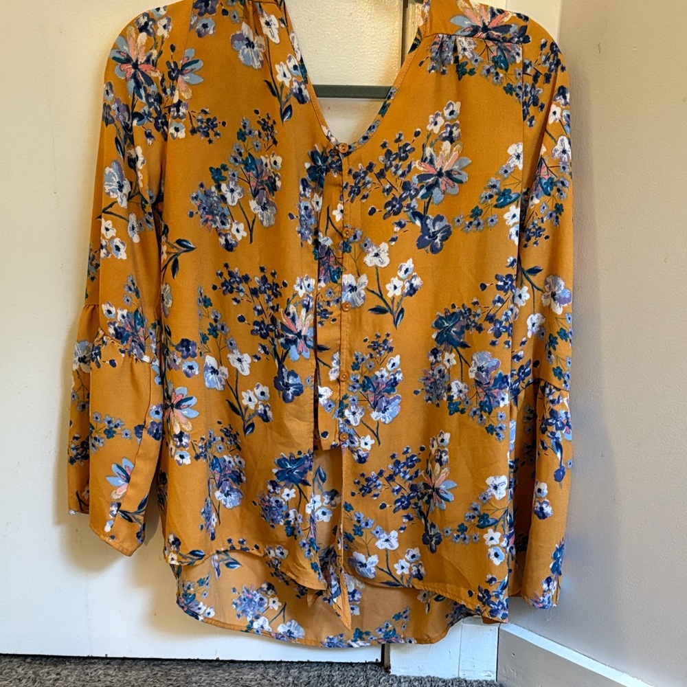 Pink Rose Mustard Floral Blouse